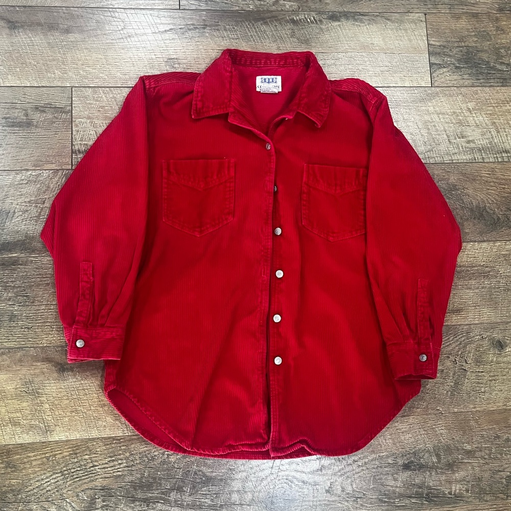 Vintage 90s Corduroy Button‎ Up SOHO Compagnie Shirt Red Large Women Unisex